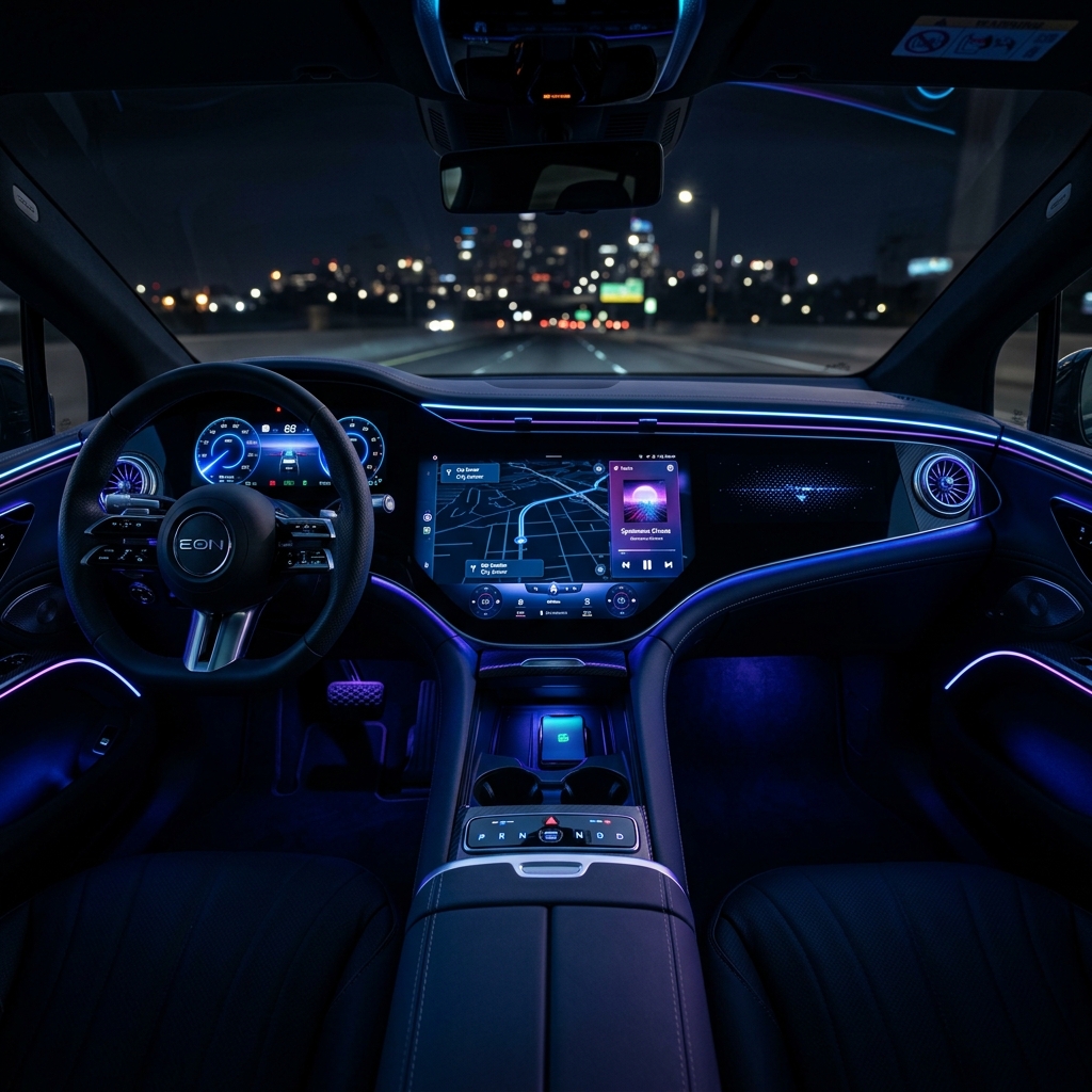 Luxury Car Interior Dashboard at Night